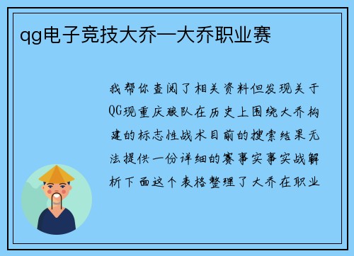 qg电子竞技大乔—大乔职业赛